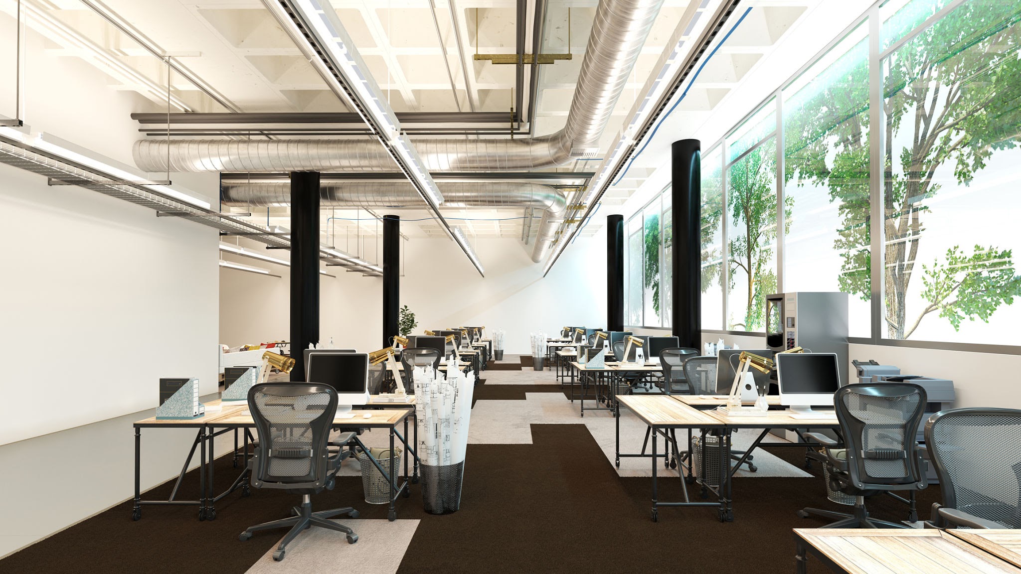 Канальный кондиционер в офисе open space